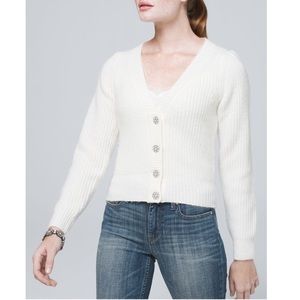 WHBM | Embellished Cardigan With Puff Sleeves Ecru